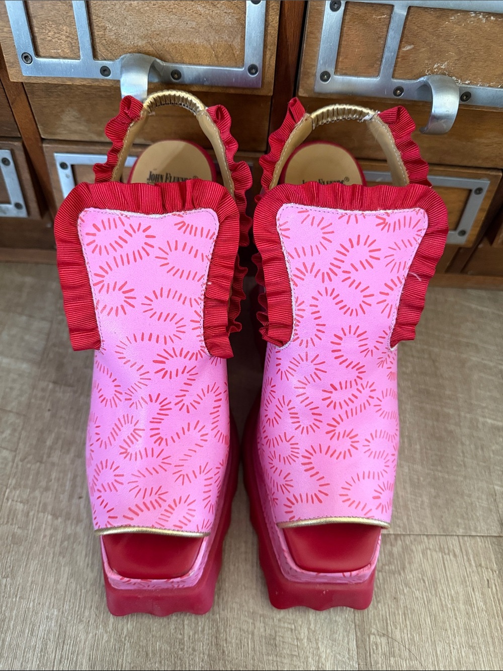 Munster Max Ruffle Lady Miss Platform Slingback Sandals Zandra Rhodes Size 10 - Picture 2 of 10